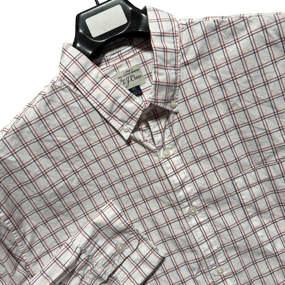 J Crew Mens Shirt XL‎ Classic Fit Plaid Button Down White Window